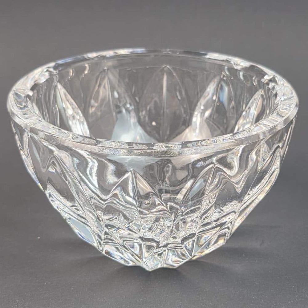 Kosta Boda Crystal Bowl Signed Swedish Art Glass Geometric Cut Clear Votive 4.5"